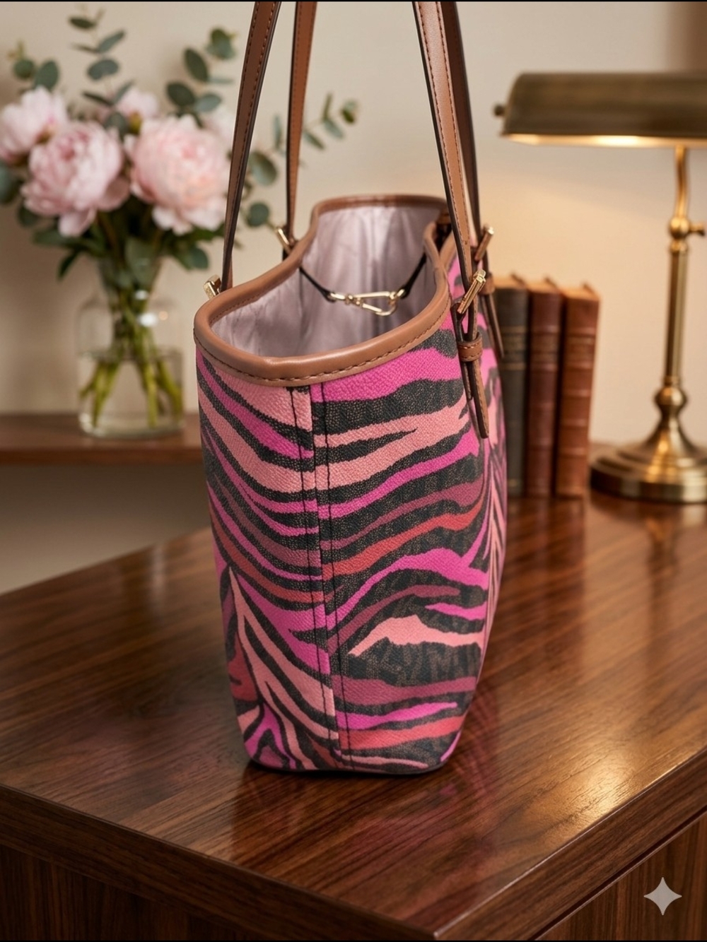 Michael Kors Jet Set Charm Medium Carryall Tote Zebra Pink Brown Multi (NWT) - Picture 2 of 8